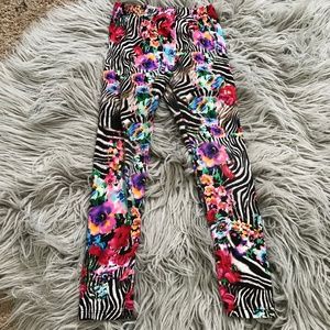 Kids E&K Zebra Striped Floral Print Pants Sz L